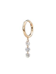 18kt yellow gold/diamond 18kt yellow gold diamond hoop earring from Persée featuring huggie hoop design, engraved logo, round cut diamonds and hinge-pin fastening. Please consider that this is sold as a single earring.. | PERSÉE 18kt Yellow Gold Diamond Hoop Earring