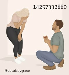 a man kneeling down next to a woman