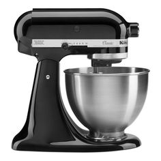 a black and silver mixer on a white background