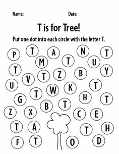 the letter t is for tree printable worksheet with letters and numbers on it