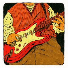 a drawing of a man playing an electric guitar