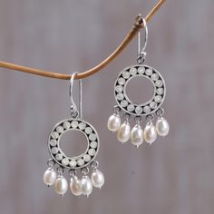 Full moons radiate the elegant aura of pearls for a fabulous pair of earrings. Designed by Bali's Nyoman Rena the earrings are crafted with sterling silver. .925 Sterling silver Moon Aura, Pearl Chandelier Earrings, Pearl Chandelier, Paw Print Jewelry, Silver Chandelier Earrings, Unique Chandeliers, Silver Chandelier, Buy Pearls, Ribbon Jewelry