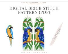 two colorful birds sitting on top of each other next to the words, digital brick stitch pattern pdd