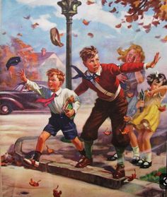 a painting of children playing in the street