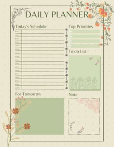 a daily planner with flowers on it