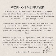 a piece of paper with the words work on me prayer