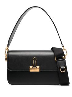 Binder Clip leather crossbody bag from OFF-WHITE featuring black, calf leather, gold-tone hardware, signature Binder Clip fastening, single shoulder strap and main compartment.Width 8,66 in / 22 cmHeight 5,12 in / 13 cmDepth 2,36 in / 6 cmStrap 26,38 in / 67 cm White Binder, Off White Bag, White Crossbody Bag, White Shoulder Bag, Leather Cuts, Classic Handbags, Black Leather Crossbody Bag, Black Shoulder Bag, Womens Crossbody Bag