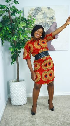 African Clothing for women. Our african print shirt  is perfect for an office day or casual Saturday in town. It is made made out of non-stretchy African fabric are perfect for you in case you are looking for a style idea that is versatile, comfortable, and looks fabulous year-round. Product Details -100% washed African print  cotton  -Button fastening throughout front -Machine wash cold with similar colours -Non-stretchy fabric - Comes with detachable matching belt Please see our measurement gu Casual Printed Shirt Dress, Printed Shirt Dress For Workwear, Knee-length Shirt Dress For Office Wear, Patterned Knee-length Mini Dress, Fitted Multicolor Shirt Dress For Work, Multicolor Fitted Shirt Dress For Work, Red Mini Length Shirt Dress, Red Cotton Shirt Dress, Fitted Half Sleeve Shirt Dress