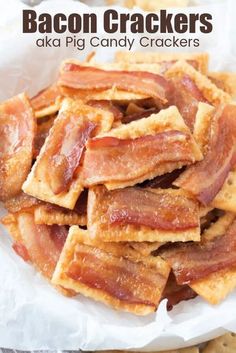 bacon crackers are piled on top of each other