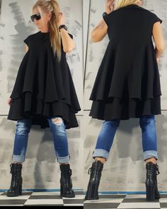 Avant Garde Tunic, Deconstructed Top, Black Loose Tunic, Asymmetrical Tunic, Oversized Tunic, Extravagant Top, Sleeveless Top, New collection  ❤️ Extravagant designs and high quality fabrics! ❤️ Materials & Care Cotton, Polyester Hand wash at low temperatures. Do not machine dry. Do not iron. Do not dry clean! ❤️ Sizing We can make your piece from XS to 3XL! Everything in the shop can be also made according to your measures free of charge! ❤️ Shipping ✈ Ready to ship The time I need to prepare a Loose Tunic, Womens Blouses, Oversized Tunic, Other Outfits, Top Sleeveless, Black Top, Ankara, Bulgaria, Womens Clothing Tops