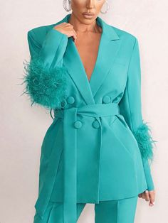 Grad Outfits, Turquoise Belt, Woman Suit, Club L London, Pant Suits, Belted Blazer, Glamour Dress, Matching Outfit