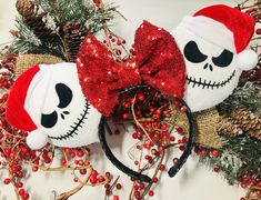 Sandy Claws Jack makes me so happy :) I love these ears. All ears are handmade and have a 1 inch headband comparable to park ears.🌲 Happy Holidays 🌲 Themed Headband With Ears As A Gift, Cute Ears Headband Gift, Happy Holidays, Christmas Wreaths, Thing 1, Holiday Decor, Christmas