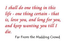 a red and white photo with the words far from the madding crowd on it