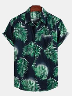 Men‘s Leaf Summer Tropical Short Sleeve Hawaiian Shirt – Atlanl