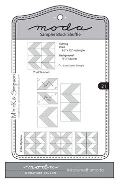 the sample pattern for this quilt block is shown in grey and white, with an arrow on