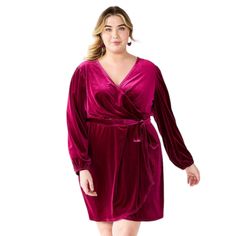 Plus Size Long Sleeve Velvet Wrap Dress.Removeable Belt. Velvet Construction Tulip Hem V-Neck Long Sleeves Faux-Wrap Design 40-In. Length From Shoulder To Hem Polyester, Spandex Machine Wash Pp-6 Joanie Clothing, Velvet Wrap Dress, Velvet Midi Dress, Holiday Party Dresses, Dresses Xxl, Mini Velvet Dress, Mini Wrap Dress, Faux Wrap Dress, Large Size Dresses