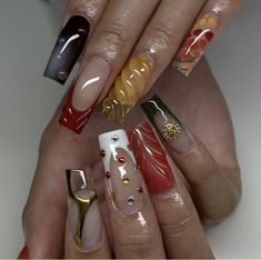 Dark Orange Nails Design, Kali Uchis Inspired Nails, Kali Uchis Nails, Oval Nail, Long Square Nails, Nail Collection, Airbrush Nails, Nail Idea, Kali Uchis