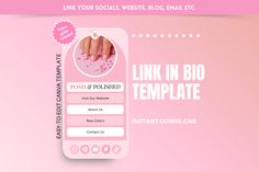 a pink and white website design with the words link in bio template