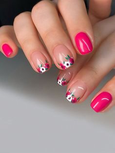 Hot Pink  Collar  ABS Colorblock,Geometric,Graphic,Plants 3D Nails Embellished   Nail,Hand & Foot Care Short Nails Pink Design, Short Hot Pink Nails With Design, Nail Designs With Dots, Dotting Nail Art, Graphic Nails, Nail Art Designs Short Nails, Nail Shapes Square, Natural Nail Designs, Dot Nail Art