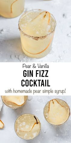 the recipe for gin fizz cocktail is shown in three different glasses