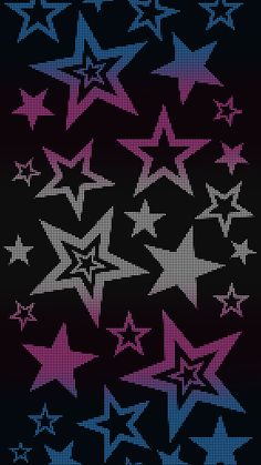 an image of many stars in different colors on a black background with pink, blue and purple