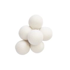 a pile of six zero waste, package free, white wool dryer balls Organic Conditioner, Toothbrush Travel Case, Laundry Drying, Pet Brush, Dryer Balls, Face Wrinkles, Wool Dryer Balls, Dog Shampoo, Deodorant Spray