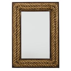 a mirror that is made out of rope and has a wooden frame on the front