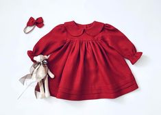 This dress is made of natural material, 100% linen fabric, and using natural lace (cotton) This dress will be the perfect outfit for your little girl for any occasion. Button back . Fabric: 100% Linen. Color: Dark Red * Actual color may vary from image due to computer settings. Hand or machine gentle wash This dress will be custom made for you. The lead time is usually one week. Please let me know before ordering if you need your order by a specific date and I will do my best to satisfy. I accep Green Toddler Dress, Red Toddler Dress, Boys Linen Shirt, Red Baby Dress, Christmas Dress Baby, Baby Christmas Outfit, Girls Christmas Dresses, Linen Clothing, Red Baby