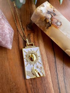 24k gold plated sun pendant and 29" gold plated stainless steel chain. Sun Necklace, Sun Pendant, Tropical Style, Earth Friendly, Steel Chain, Stainless Steel Chain, Heart Necklace, Biodegradable Products, Gold Plate