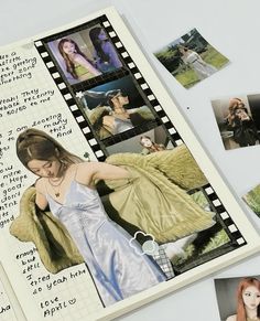 an open book with photos and text on it, including pictures of women in dresses