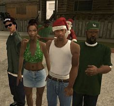 the group of people are dressed up in christmas hats and clothing for the game's release