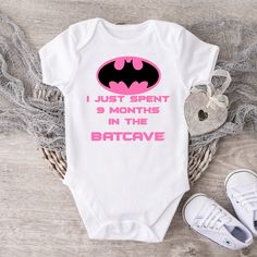 This adorable graphic Onesie® for the “Batman” enthusiast, this is a very popular item for babies. This is one of my "Best Sellers" and is a great baby shower or new baby gift. These can be customized in your choice of vinyl color as shown. Garments come only in Black, Gray & White. Onesies® come in a variety of sizes of your choice. We use high quality, soft flex vinyl which not only creates a sharp, vivid graphic but will never look "faded" or “washed out” like some inks commonly do. Processin The Batcave, Graphic Onesies, Baby Batman, Custom Baby Onesies, Take Home Outfit, Girl Onesies, Pregnancy Reveals, Baby Boy Or Girl, Custom Apparel