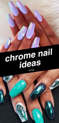 Yellow Chrome Nails, Chrome Nail Ideas, Purple Chrome Nails, Blue Chrome Nails