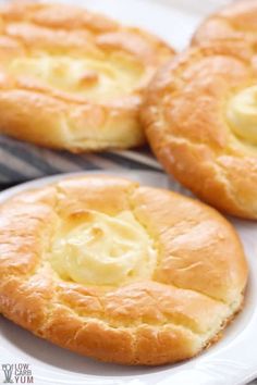 low carb keto gluten - free cloud bread danish on a white plate