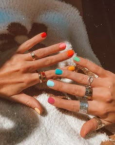 Gel Nails Ideas Different Colors, Summer Nails 2023 Multi Color, Matte Multi Color Nails, Every Finger Different Color Nails, Summer Different Color Nails, Half N Half Nails, Easy Simple Summer Nails, Multicolor Summer Nails, Summer Skittle Nails