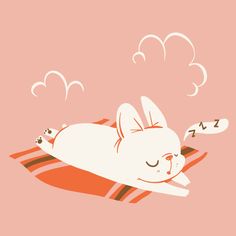 a cartoon cat sleeping on top of a pillow