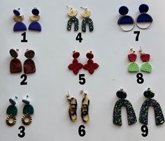 **This listing has multiples of each pair, the earring shipped may have slight difference!! Please checkout right away if you see earrings you want as the listing is updated frequently and the number on the earrings change. Discounted, last of their kind clay earrings from previous collections! Trendy Hand Painted Polymer Clay Earrings, Unique Polymer Clay Earrings For Everyday, Statement Earring, Clay Earrings, Beautiful Earrings, Statement Earrings, Dangle Drop Earrings, Polymer Clay, Etsy Gift Card