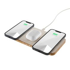 an iphone charging station with two batteries attached to it