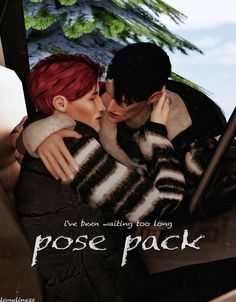 a man and woman are kissing in front of a poster for the movie pose pack