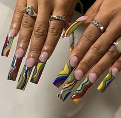 Foil Nails Acrylic, Freaknik Nails, Claw Nails, Rainbow Nails