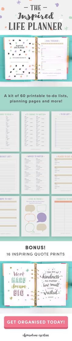 the ultimate planner printable is shown in three different colors and sizes, including one for each