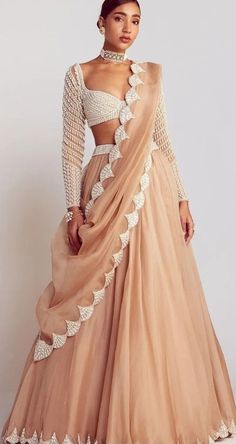 Beige Lehenga, Sweetheart Blouse, Simple Lehenga, Trendy Outfits Indian, Pearl Chandelier, Lehenga Designs Simple