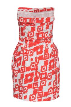 Add a pop of prints to your dress collection with this Shoshanna piece! Featuring a vibrant orange print, this chic little cocktail dress is perfect for a summer soiree. Pair with sparkly heels and a clutch for an eye-catching look. Size 2 Shell: 99% Cotton, 15 Spandex Lining: 100% Acetate Concealed back zipper Lined Sheath silhouette Sweetheart neckline Sleeveless, strapless Orange and white printed design Bust 31" Waist 28" Total length 28" Orange Sleeveless Dress For Summer Parties, Summer Strapless Dress With Straight Neckline And Lining, Red Abstract Print Summer Dress, Summer Party Dress With Abstract Print, Chic Abstract Print Spring Dresses, Abstract Print Summer Party Dress, Summer Party Mini Dress With Abstract Print, Chic Spring Dresses With Abstract Print, Chic Strapless Printed Dresses