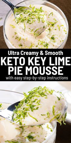 two bowls filled with creamy and smooth keto key lime pie mousse