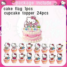 hello kitty cupcake topper 24 pcs package includes cake, flag and happy birthday