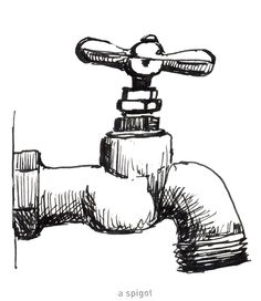 a black and white drawing of a faucet