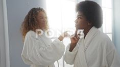 Women Wearing White Bathrobes Talking In A Spa Wellness Center With Natural.. Spa Wellness, Wellness Spa, Wellness Center, Spa, Women Wear, How To Wear, White