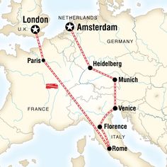 the route map for london, amsterdam, and paris with all its major cities on it