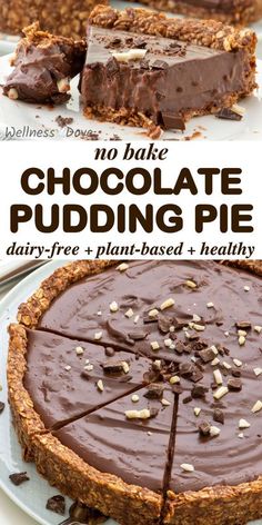 no bake chocolate pudding pie with text overlay