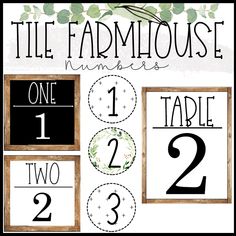 the farmhouse house number one table numbers are shown in black and white with green leaves